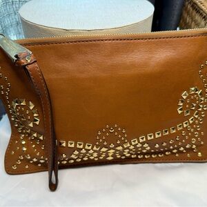 Michael Kors Tan Leather Wristlet with Gold Accents